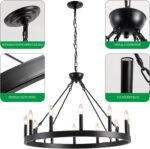 Wagon Wheel Chandelier 32" 12-Light, Round Black Chandeliers Farmhouse Modern Wagon Wheel Light Fixtures, for High Ceiling Dining Living Room, Foyer, Entryway - Image 3