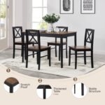 5-Piece Dining Table Set with 4 Chairs | Space-Saving Metal Frame & MDF Tabletop | Compact Kitchen/Dining Furniture for Small Spaces | Easy to Clean & Assemble (Light Brown) - Image 4