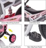 12V Electric Dirt Bike for Kids Battery Powered Motorcycle for Kids Girls Ride On Toy Motorbike with 2 Speeds Training Wheels Spring Suspension, Light Pink - Image 5