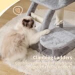 Heybly Cat Tree Tower, Cat condo for Indoor Kittens, Cat House with Wide Plush Top Perch, Ladder, Basket, Sisal-Covered Scratching Posts, Cozy Activity Center for pet, Light Gray HCT009SW - Image 4