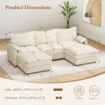 Vesgantti 108" U Shaped Sectional Couch, Comfy Cloud Modular Sectional Sofa with 2 Ottoman Deep Seat Chenille Modern Cloud Sofa, Modular Sofas for Living Room, Bedroom and Apartment, Beige - Image 3