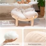 CHEERHOME PETS Elevated Cat Bed Wooden with Cushion Fluffy Pet Couch Sofa for Indoor Cats Raised Kitty Lounge Chair Suitable for Puppy, Cat Furniture(White) - Image 4