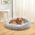Bedfolks Calming Donut Dog Bed, 36 Inches Round Fluffy for Large Dogs, Anti-Anxiety Plush, Machine Washable (Dark Grey, Large) - Image 3