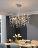 Modern Tree Branch Crystal Chandelier Luxury Silver Crystal Pendant Lighting 23.6" Contemporary 8-Light Chandeliers for Dining Room Kitchen Bedroom Living Room - Image 3