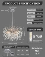 Modern Tree Branch Crystal Chandelier Luxury Silver Crystal Pendant Lighting 23.6" Contemporary 8-Light Chandeliers for Dining Room Kitchen Bedroom Living Room - Image 5