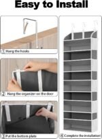 1 Pack Over The Door Organizer Storage, Hanging Organizer Closet with 5 Large Pockets 10 Mesh Pockets, 44 lbs Weight Capacity, Behind Door Storage for Nursery Bedroom Bathroom (Dark Grey) - Image 5