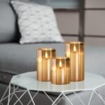 Glass Battery Operated LED Flameless Candles with Remote and Timer, Real Wax Candles Warm Color Flickering Light for Festival Wedding Home Party Decor(Pack of 3)-Gold - Image 5