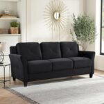 Lifestyle Solutions Harrington Sofa Upholstered Microfiber Fabric Curved Arms, Black - Image 3