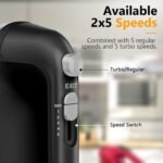 Hand Mixer Electric, 450W Kitchen Mixers with Scale Cup Storage Case, Turbo Boost/Self-Control Speed + 5 Speed + Eject Button + 5 Stainless Steel Accessories, For Easy Whipping Dough,Cream,Cake - Image 4
