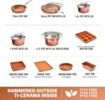 Gotham Steel Hammered 15 Pc Ceramic Cookware Set Nonstick, Deep Copper Pots and Pans Set Non Stick with Bakeware & Deep Fry Pan, Non Toxic PFOA PFOS Free, Induction Oven and Dishwasher Safe - Image 3