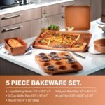 Gotham Steel Hammered 15 Pc Ceramic Cookware Set Nonstick, Deep Copper Pots and Pans Set Non Stick with Bakeware & Deep Fry Pan, Non Toxic PFOA PFOS Free, Induction Oven and Dishwasher Safe - Image 4