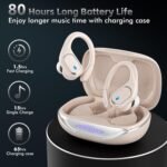 Wireless Earbuds Bluetooth 5.3 Headphones with 80H Playback, IPX7 Waterproof Over Ear Buds with LED Power Display for Sports Running Workouts (Khaki) - Image 3
