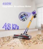 Cordless Vacuum Cleaner, 450W 48Kpa Powerful Stick Vacuum, Up to 60Mins Rechargeable Battery, Vacuum Cleaners for Home Anti-Tangled Lightweight Handheld for Hardwood Floor, Carpets, Pet Hair - Image 3