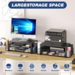 Desk Organizer and Accessories, 2-Tier Computer Monitor Stand Riser with Drawer and 2 Pen Holders, Laptop Stand, Office Desk Accessories for Office Supplies, Black - Image 4