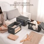 Storage Bins with Lids - Fabric Storage Boxes with Lids, Collapsible Storage Bins with Window, Decorative Closet Organizers and Storage for Clothes, Towels, Books, 3 Pack, Dark Grey - Image 4