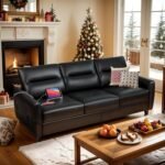 STHOUYN 85” Black Faux Leather Couch with USB, 3 Seater Sofa Couches for Living Room, Large Mid Century Modern Office Apartment Couch (Black) - Image 4
