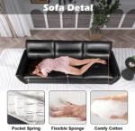 STHOUYN 85” Black Faux Leather Couch with USB, 3 Seater Sofa Couches for Living Room, Large Mid Century Modern Office Apartment Couch (Black) - Image 6