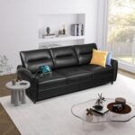 STHOUYN 85” Black Faux Leather Couch with USB, 3 Seater Sofa Couches for Living Room, Large Mid Century Modern Office Apartment Couch (Black) - Image 7