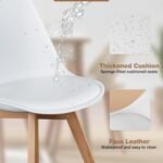 OLIXIS Set of 4 Dining Kitchen Mid-Century Modern Chairs with Wood Legs and PU Leather Cushion for Living Room Bedroom Outdoor Lounge, White - Image 3