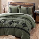 MAIREVE Olive Green Embroidery Comforters Set Queen Size - 7 Pieces, Farmhouse Western Bedding All Season Bed in A Bag Queen, Boho Comforter Set with Sheets, Pillowcases & Shams - Image 4