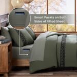 MAIREVE Olive Green Embroidery Comforters Set Queen Size - 7 Pieces, Farmhouse Western Bedding All Season Bed in A Bag Queen, Boho Comforter Set with Sheets, Pillowcases & Shams - Image 5