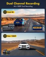 GKU Dash Cam Front and Rear Camera – 4K+1080P Dual Dash Camera for Cars with 64GB SD Card, 5GHz WiFi & App Control, Night Vision, Parking Mode, G-Sensor, Loop Recording, WDR, 170° Wide Angle - Image 3