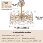 20 Inch Gold Caged Ceiling Fan with Light, Flower Chandelier Ceiling Fan with Lights Remote Control, Frower Crystal Fandelier 6 Speeds for Girl's Bedroom, Living Room - Image 4