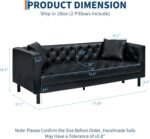 GarveeHome 78 in Couches for Living Room, Faux Leather Button-Tufted 3 Seater Sofa with 2 Pillows and Deep Seat, Mid Century Modern Upholstered Comfy Couch for Apartment, Office - Image 3