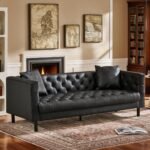 GarveeHome 78 in Couches for Living Room, Faux Leather Button-Tufted 3 Seater Sofa with 2 Pillows and Deep Seat, Mid Century Modern Upholstered Comfy Couch for Apartment, Office - Image 4