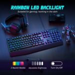 Gaming Keyboard, 7-Color Rainbow LED Backlit, 104 Keys Quiet Light Up Keyboard, Wrist Rest, Whisper Silent, Anti-ghosting Multimedia Keys, Waterproof USB Wired Keyboard for PC Mac Xbox - Image 3