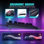 Gaming Keyboard, 7-Color Rainbow LED Backlit, 104 Keys Quiet Light Up Keyboard, Wrist Rest, Whisper Silent, Anti-ghosting Multimedia Keys, Waterproof USB Wired Keyboard for PC Mac Xbox - Image 4