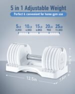 BYZOOM FITNESS Adjustable Dumbbell – 12.5/25lb Single Unit OR Set of 2 – 5-in-1 Adjustable Weight for Home Gym, Strength Training & Fitness Workouts, White OR Black - Image 5