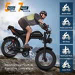 Movcan V70 Electric Dirt Bike for Adults,2000W Motor Peak 2500W Up to 35MPH,52V 23.4Ah Removable Battery,20” Fat Tire Ebike,7 Speed Dual Hydraulic Brake Electric Motorcycle Bikes - Image 6