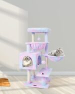KIYUMI Cat Tree Cat Tower Condo with Sisal Scratching Post for Indoor Cats Cat Tree Cat Furniture with Hammock Perch and Kitten Ball Toys, Multi-Level Pet Activity Center Rainbow - Image 3