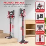 Cordless Vacuum Cleaner,Vacuum Cleaners for Home with Super Suction,Lightweight Stick Vacuum with 35 Mins Runtime,Rechargeable Cordless Vacuum for Carpet, Tile, Pet Hair, Hardwood Floors(Red) - Image 4