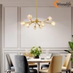 Sputnik Chandeliers for Dining Room Light Fixture Over Table, Modern Crystal Chandeliers, 9 Lights Gold Lighting Fixtures for Living Room Bedroom Kitchen Island - Image 6