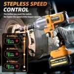 Cordless Impact Wrench 1/2 Inch, 1200N·m(886ft・lbs) Brushless High Torque Impact Gun, 21V Electric Impact Driver, 2x4.0Ah Batteries, Charger & 6 Sockets, Variable Speeds for Car/Truck RV/Mower - Image 4