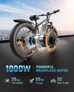 AMYET EB26 Electric Bike for Adults Peak 1500W Electric Bicycle 48V 15AH (720WH) Battery Electric Bike 26" Fat Tire Mountain 28mph 7 Speed Gears Ebike - Image 3