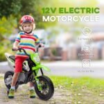 Qaba Kids Dirt Bike with Twist Grip Throttle, 12V Electric Motorcycle, Electric Bike for Toddler with Training Wheels, Rear Suspension & Music, Green - Image 4