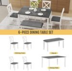 6-Piece Solid Wood Dining Table Set, Including 1 Dining Table, 4 Upholstered Chairs and 1 Bench, Wooden Legs Dining Table Set for Dining Room, Kitchen, Restaurant, White - Image 5