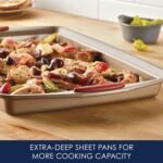 Rachael Ray Cucina Nonstick Bakeware Set Baking Cookie Sheets Cake Muffin Bread Pan, 10 Piece, Latte Brown with Cranberry Red Grips - Image 5