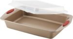 Rachael Ray Cucina Nonstick Bakeware Set Baking Cookie Sheets Cake Muffin Bread Pan, 10 Piece, Latte Brown with Cranberry Red Grips - Image 6