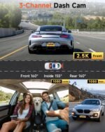 3 Channel Dash Cam, 2.5K Dash Camera Front and Dual 1080P Inside/Rear with 64GB Card, Wi-Fi Dash Cam Front and Rear, Night Vision, G-Sensor, 24H Parking, Loop Recording, 1.97”IPS, Support 256GB - Image 3