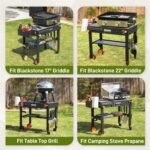 Portable Outdoor Grill Table, Blackstone Grill Stand Solid and Sturdy 31"W x 17"D, Movable Kitchen Cooking Prep BBQ Cart with Wheels, Folding Cart for Ninja, Blackstone Griddle 17"/22" etc - Image 6