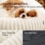 Bedsure Donut Medium Dog Bed - Washable Faux Fur with Corduroy Fleece & Anti Slip Bottom, Round Pet Bed with Removable Cover, Cream, 30x30x8 inches - Image 4