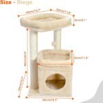 PEQULTI Cat Tree Cat Tower for Indoor Cats with Private Cozy Cat Condo, Natural Sisal Scratching Posts and Plush Pom-pom for Small Cats,Beige - Image 5