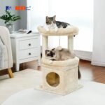 PEQULTI Cat Tree Cat Tower for Indoor Cats with Private Cozy Cat Condo, Natural Sisal Scratching Posts and Plush Pom-pom for Small Cats,Beige - Image 6