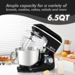 Kitchen in the box Stand Mixer, 6.5QT 660W Electric Kitchen Mixer, 6-Speed Tilt-Head Food Mixer with Dough Hook, Wire Whip, Beater, Dishwasher Safe (Black) - Image 3