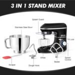 Kitchen in the box Stand Mixer, 6.5QT 660W Electric Kitchen Mixer, 6-Speed Tilt-Head Food Mixer with Dough Hook, Wire Whip, Beater, Dishwasher Safe (Black) - Image 4
