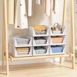 4 Pack Stackable Closet Storage Basket - Stackable Storage Bins, Multifunctional & Foldable Closet Organizer, Wardrobe Cupboard Space-Saving Clothes Storage Hat Organizer, White - Image 4
